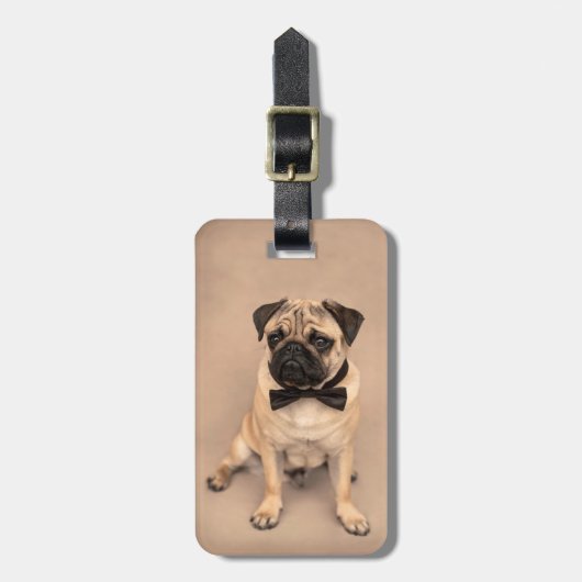 Étiquette À Bagage Chien mignon de carlin de faon avec la cravate (Devant Vertical)