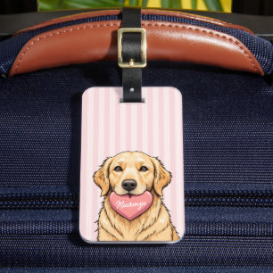 Étiquette À Bagage Chien mignon personnalisé avec cœur rose