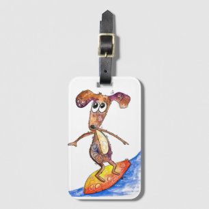 Étiquette À Bagage Chien mignon Whimsical sur Surboard