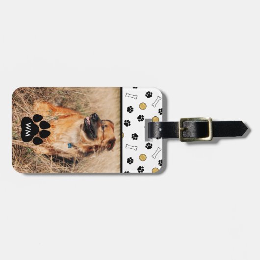 Étiquette À Bagage Chien Photo & Chien Motif à thème Monogramme (Devant horizontal)