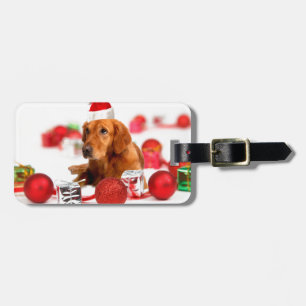 Étiquette À Bagage Chien Retriever doré avec chapeau de Père Noël rou