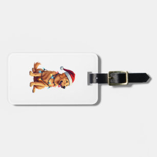 Étiquette À Bagage Chien Retriever Golden Santa Noël Xmas Lumières (