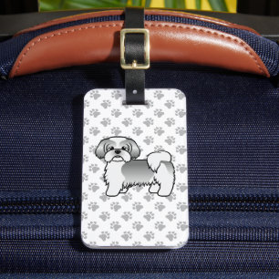 Étiquette À Bagage Chien Shih Tzu argent et blanc & Texte personnalis
