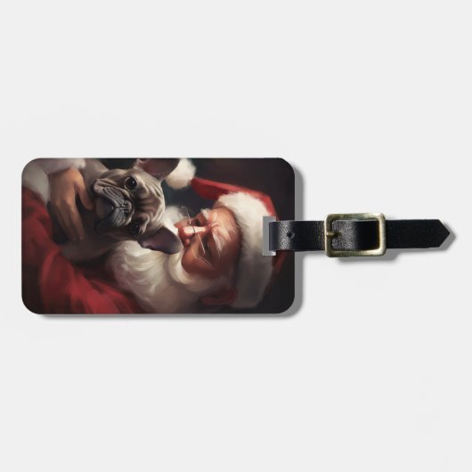Étiquette À Bagage Chien-taureau français avec Noël Festif du Père No (Devant horizontal)