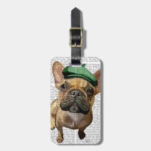 Étiquette À Bagage Chien-taureau français Brown avec Casquette vert 2