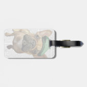 Étiquette À Bagage Chien-taureau français Brown avec Casquette vert 2 (Dos horizontal)