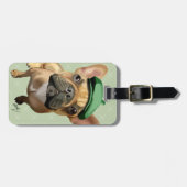 Étiquette À Bagage Chien-taureaux français Brown avec Casquette vert (Devant horizontal)