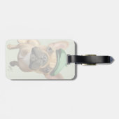 Étiquette À Bagage Chien-taureaux français Brown avec Casquette vert (Dos horizontal)