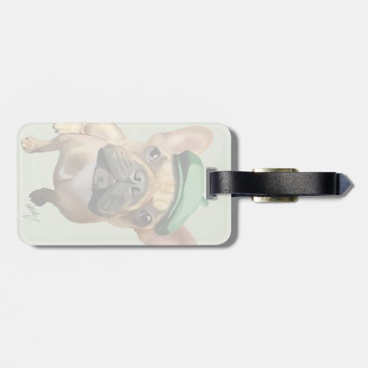 Étiquette À Bagage Chien-taureaux français Brown avec Casquette vert (Dos horizontal)