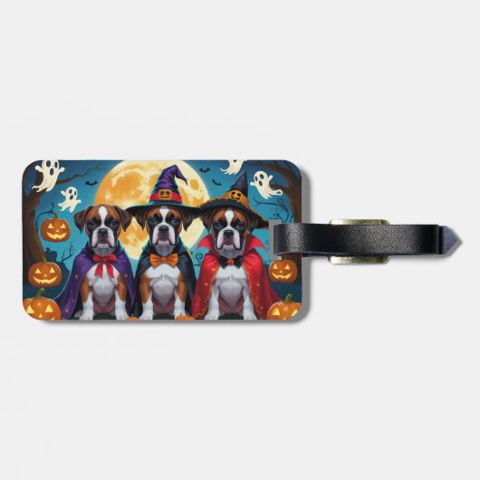 Étiquette À Bagage Chiens Boxer Citrouille Halloween Drôle (Dos horizontal)