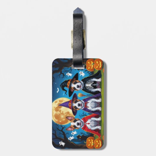 Étiquette À Bagage Chiens Bull Terrier Citrouille Halloween Drôle (Dos Vertical)