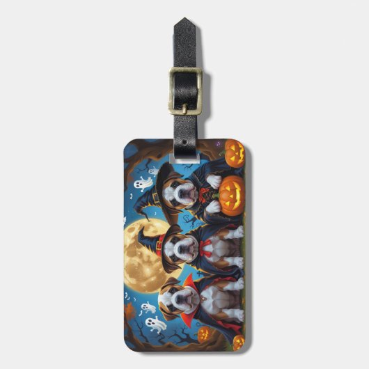 Étiquette À Bagage Chiens Bullmastiff Citrouille Halloween Drôle (Devant Vertical)