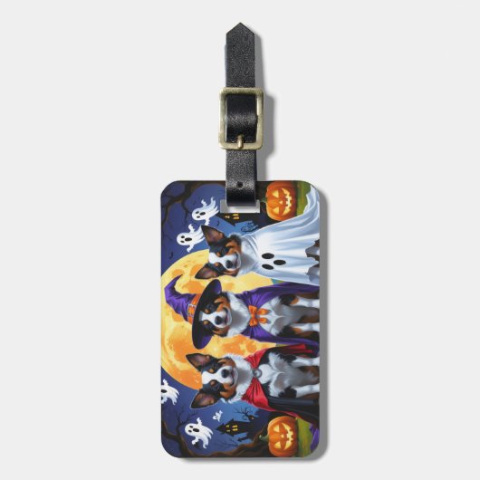 Étiquette À Bagage Chiens de bétail australiens Citrouille Halloween  (Devant Vertical)