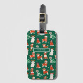 Étiquette À Bagage Chiens de Noël verts personnalisés (Devant Vertical)