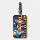 Étiquette À Bagage Chiens de Poméranie Citrouille Halloween Funny (Dos Vertical)