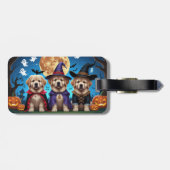 Étiquette À Bagage Chiens de Terre-Neuve Citrouille Halloween Funny (Dos horizontal)