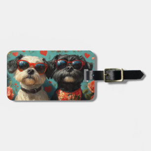 Étiquette À Bagage Chiens d'eau portugais Coeur Rose Saint Valentin