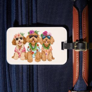Étiquette À Bagage Chiens Goldendoodle Hawaïens Lei de Fleurs