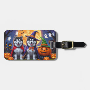 Étiquette À Bagage Chiens malamuts de l'Alaska Citrouille Halloween d