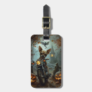 Étiquette À Bagage Chihuahua à moto Halloween effrayant
