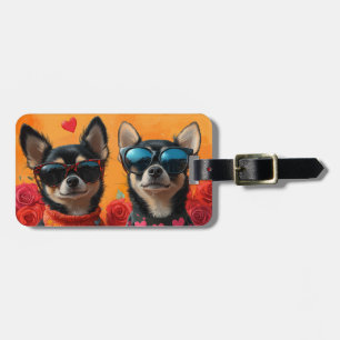 Étiquette À Bagage Chihuahua avec coeur Roses Saint-Valentin