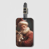 Étiquette À Bagage Chihuahua avec Noël Festif du Père Noël (Devant Vertical)