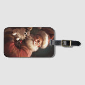 Étiquette À Bagage Chihuahua avec Noël Festif du Père Noël (Devant Horizontal)