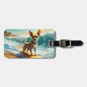 Étiquette À Bagage Chihuahua Beach Surf Peinture