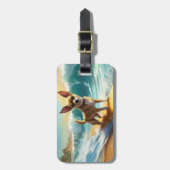 Étiquette À Bagage Chihuahua Beach Surf Peinture (Devant Vertical)