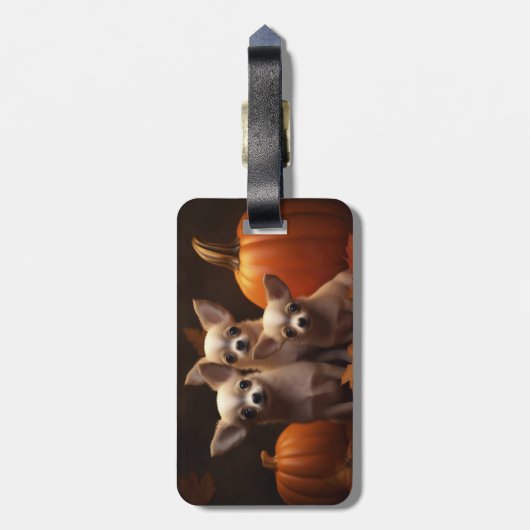 Étiquette À Bagage Chihuahua Chiot Automne Citrouille de plaisir (Dos Vertical)