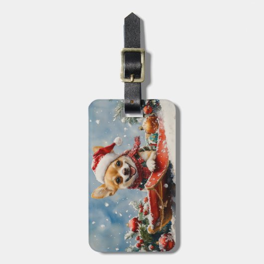 Étiquette À Bagage Chihuahua Dog in Sledge Let it neiger Noël (Devant Vertical)