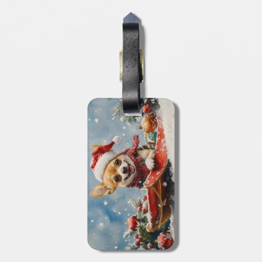 Étiquette À Bagage Chihuahua Dog in Sledge Let it neiger Noël (Dos Vertical)