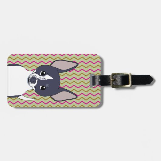 Étiquette À Bagage Chihuahua noir et blanc Pink Green Gold Chevron (Devant horizontal)