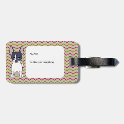 Étiquette À Bagage Chihuahua noir et blanc Pink Green Gold Chevron (Dos horizontal)