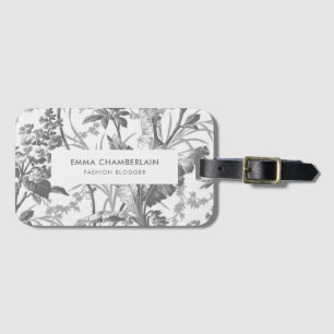 Étiquette À Bagage Chinoiserie Botanique Noir et Blanc Personnalisé
