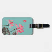 Étiquette À Bagage Chinoiserie verte Fleur Lotus (Devant horizontal)