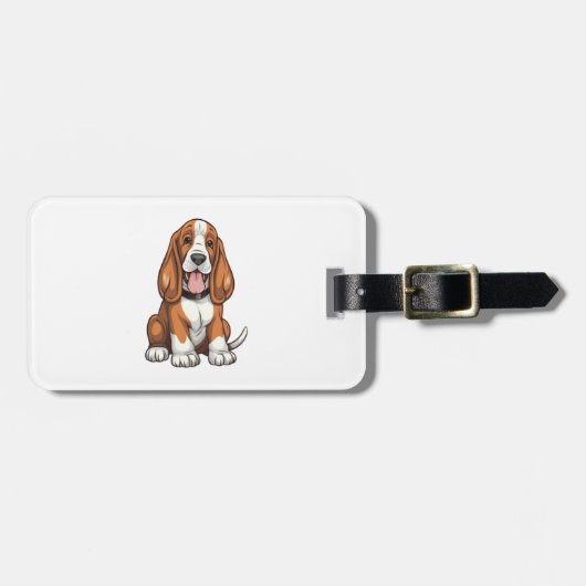 Étiquette À Bagage Chiot Kawaii Basset (Devant horizontal)