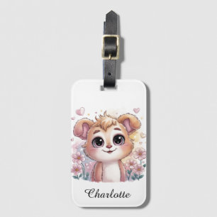 Étiquette À Bagage Chiot mignon avec des fleurs de printemps et des c