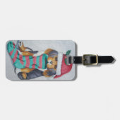 Étiquette À Bagage chiot noir et brun mignon vêtu pour noël (Devant horizontal)