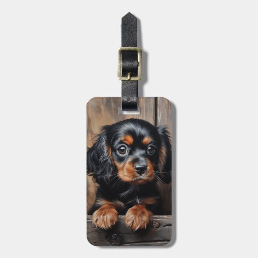 Étiquette À Bagage Chiot noir et tan Cavalier (Devant Vertical)