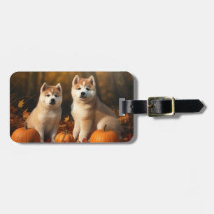 Étiquette À Bagage Chiots Akita Délice d'Automne Citrouille