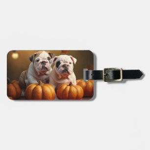 Étiquette À Bagage Chiots Bulldog Autumn Delight Citrouille 