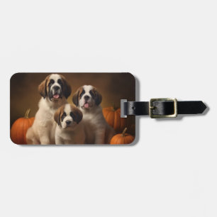 Étiquette À Bagage Chiots Saint-Bernard Délice d'Automne Citrouille