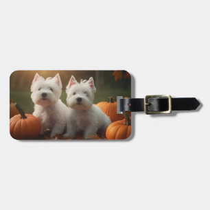 Étiquette À Bagage Chiots Terrier West Highland White Automne Citroui
