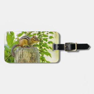 Étiquette À Bagage Chipmunk sur un poteau de clôture