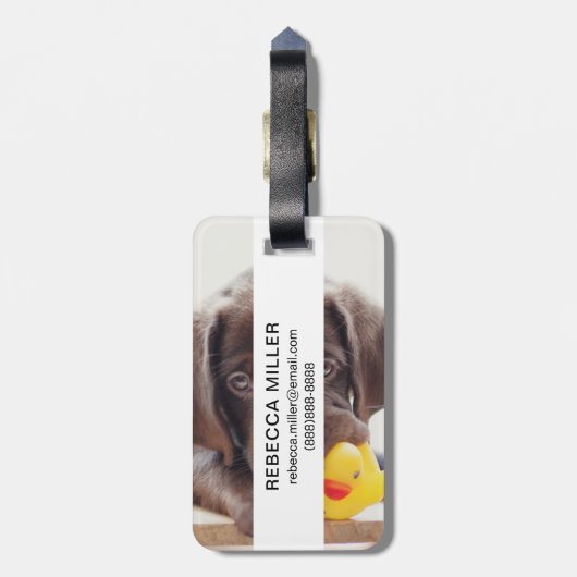 Étiquette À Bagage Chocolat Labrador Puppy With Toy Duck (Dos Vertical)