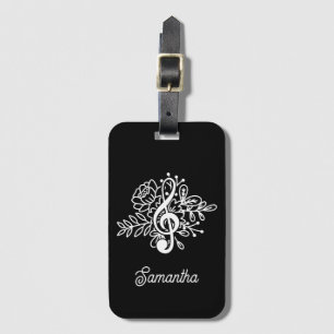Étiquette À Bagage Chorale musicienne moderne Black Floral Treble Cle
