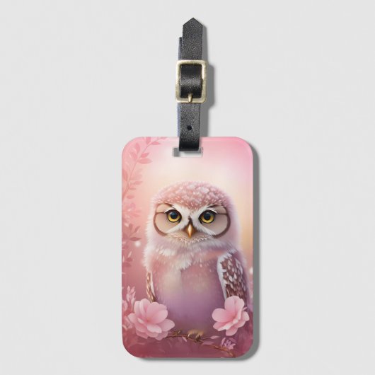 Étiquette À Bagage Chouette à terrière rose (Devant Vertical)