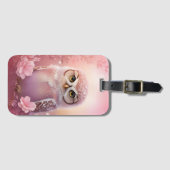 Étiquette À Bagage Chouette à terrière rose (Devant Horizontal)