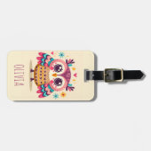 Étiquette À Bagage Chouette blanche colorée (Devant horizontal)